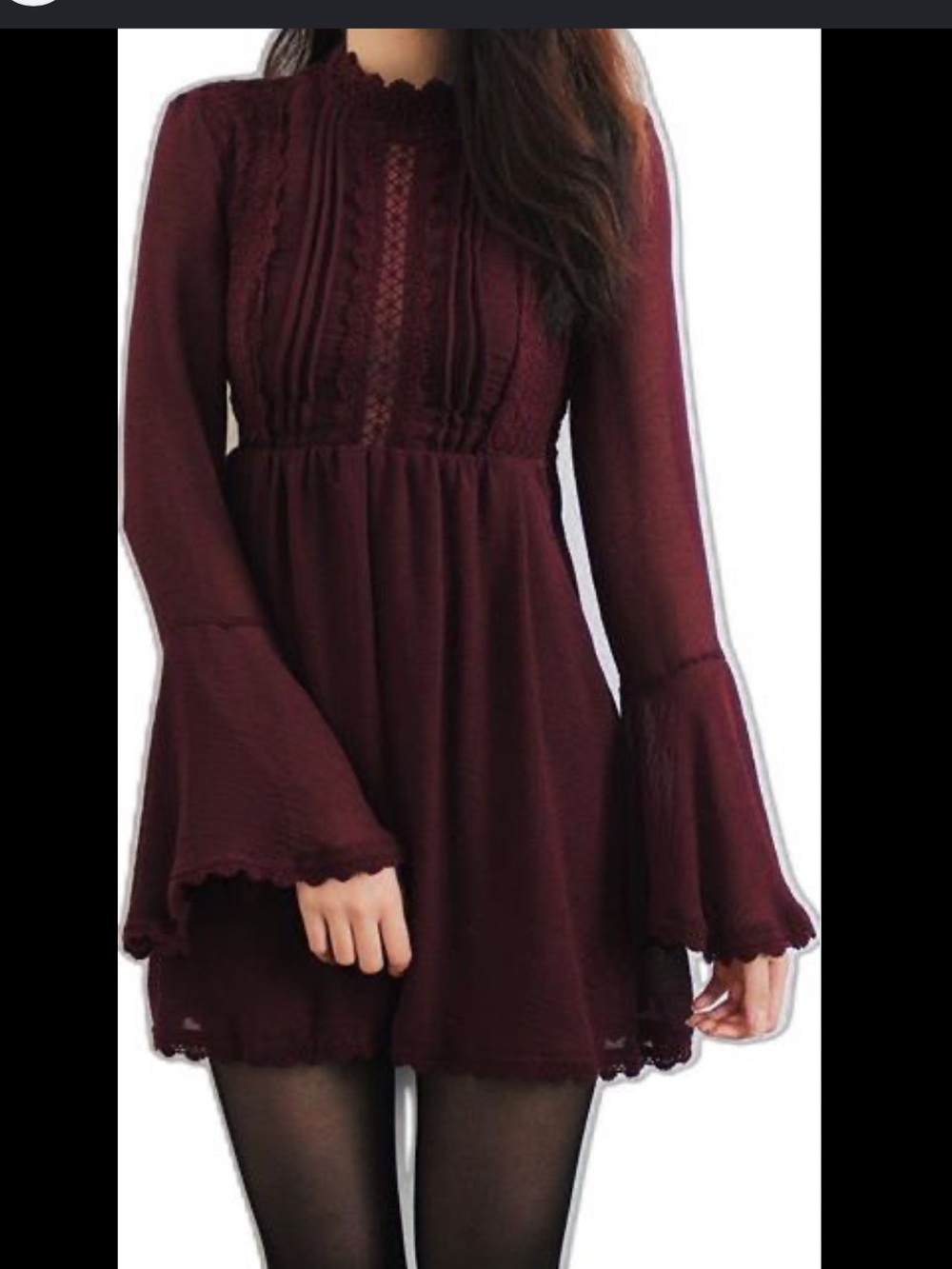 Burgundy bell sleeve mini dress EUC